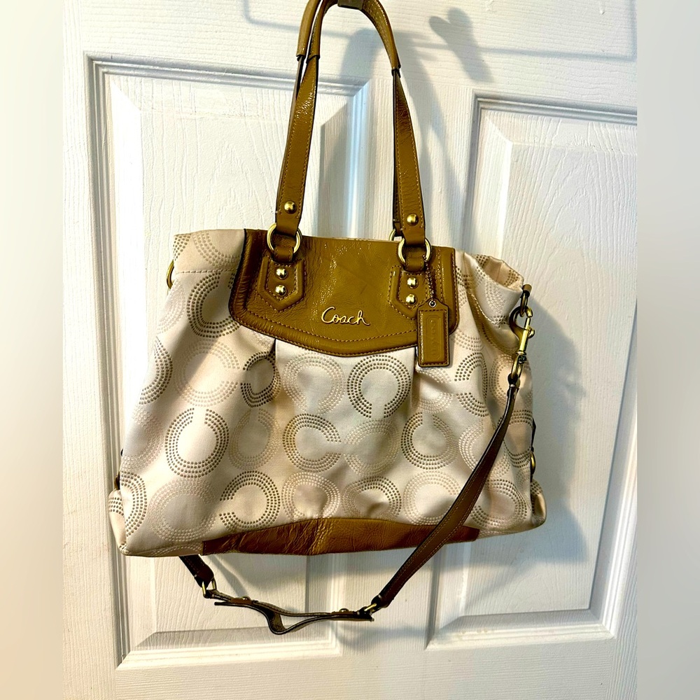 Coach Tan and Cream Signature Tote